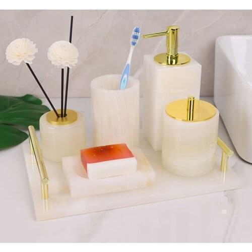 Bathroom Accessories Set Jade Bath Toiletries Soap Dispenser Toothbrush Holder Gargle Cup Tissue Box Soap Dish Wedding Gifts