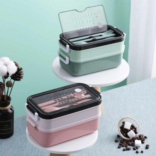 New Lunch Box Bento Food Container Conservation Containers For Student Kids Office Worker Double Layer Microwave Heating Storage