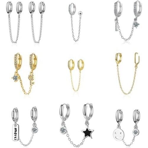 Charming Trendy Gold Silver Chain Tassel Earrings 1 pcs 925 Sterling Silver Round Hoop Earrings for Women Fashion Earrings 2020