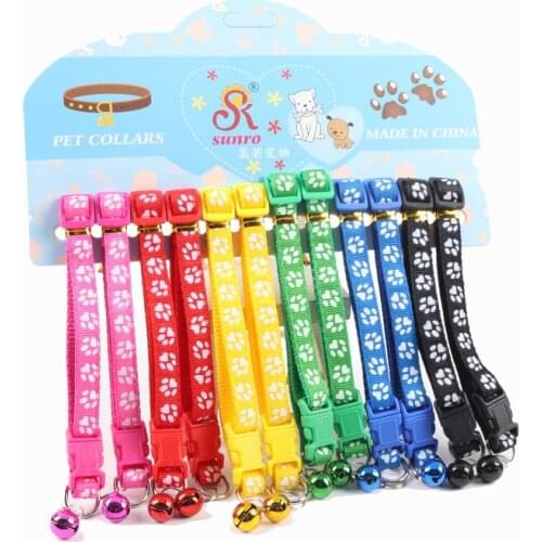 Pet Collar 1.0CM Wide Pasted Cloth Bell Puppy Collar Pet Dog Cat Footprint Collar Six Color Reflective Fashion Pet Bell Collar