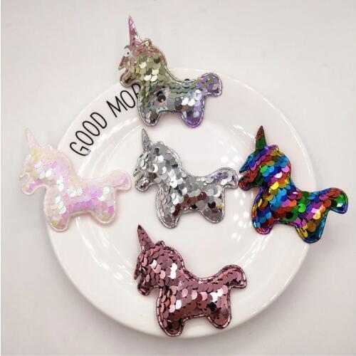 30pcs/lot Glitter Paillette Unicorn Padded Patches Appliques For Clothes Sewing Supplies DIY Craft Decoration