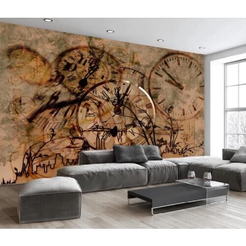Custom 3d Wallpaper European retro nostalgic clock city pattern Photo Mural Wallpaper Living Room sofa Backdrop Frescoes