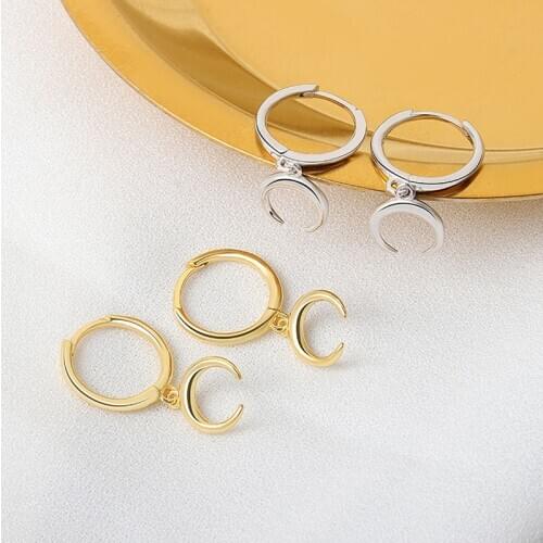 Punk Simple Geometry Crescent Pendant Earrings Exquisite Gold Silver Color Ear Clip Accessories Charming Womens Party Jewelry