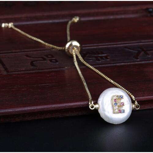 Rainbow Colors CZ Gold Bracelet E Initial Unique Letter Natural Freshwater Pearl Best Bracelet For Women Girl Name Jewelry