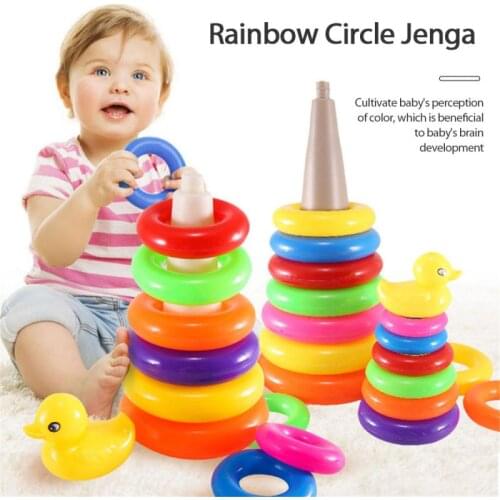 Rainbow Stacking Rings Tower Duck Toy Kids Toddler Bath Tub Play Toy Gift Early Development Play Toys Baby Brinquedos