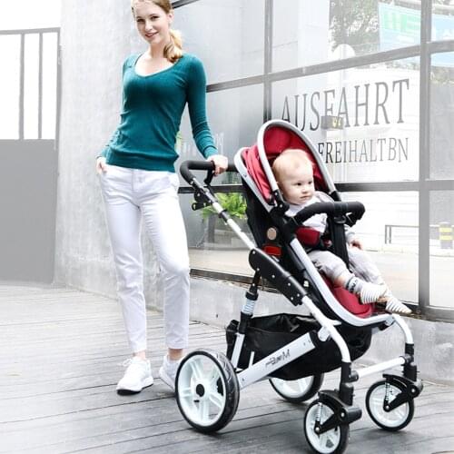Baby Stroller Foldable Travel Pram Convertible Baby Carriage with Multi-Positon Reclining Seat Extended Canopy Newborn Toddler
