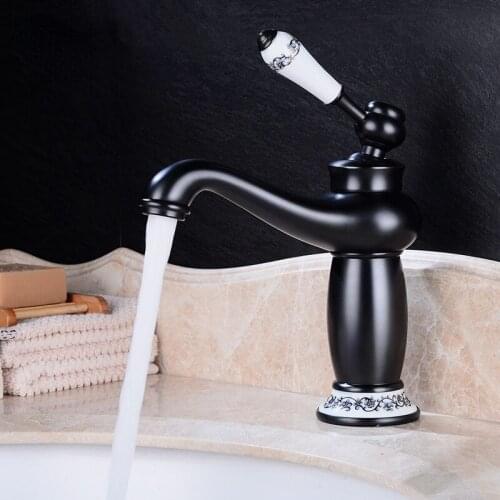 Basin Faucets Black brass washbasin Tap Bathroom Sink Faucet Ceramics Single Handle Hole Deck Mount Hot And Cold Mixer Tap