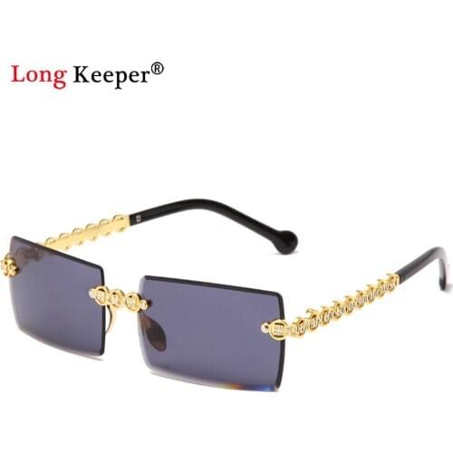 Lady Vintage Rimless Diamond Crystal Sunglasses Women Square Hip Hop Steampunk Sun Glasses Men Retro Rhinestone Party Eyewears