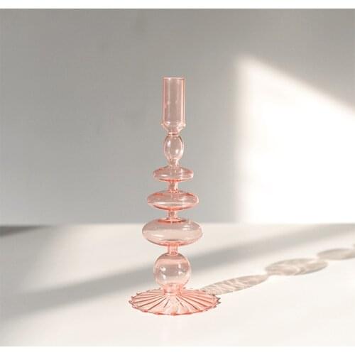 Glass Candle Holder for Home Romantic Vase Decor Candle Stand Colorful Glass Flower Vase Handmade Candlestick Holder
