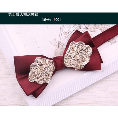 Wedding wedding groom with British wine red black navy blue gift box mens bow tie decoration solid color bow