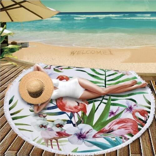 Microfiber Thick Round Beach Towel Blanket Large Mat Printed Tropical Plants Beach Towel for Travel Picnic Carpet Yoga Mat