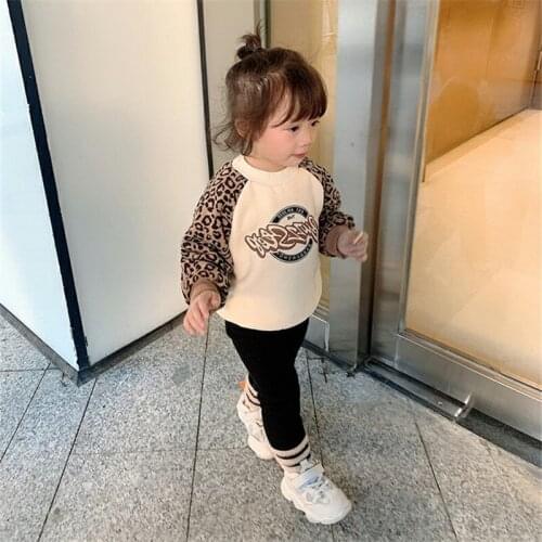 Girls' Hoodies Sweatshirts Kids Underwear 2021 Leopard Plus Velvet Thicken Warm Winter Autumn Cotton Tops Fleece Childrens Clot