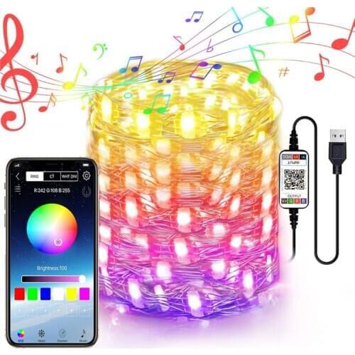 Smart Bluetooth Copper Wire Light String USB LED String Lights Outdoor Garland Fairy Light Remote Control Lights Christmas Decor