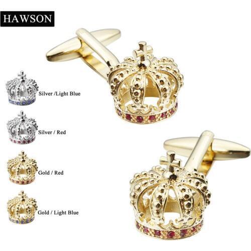 Unique Design Crown Shape Mens Cuff Links Four colors Crystal Mens Shirts Fasten Cuff Luxury Accessories For Men