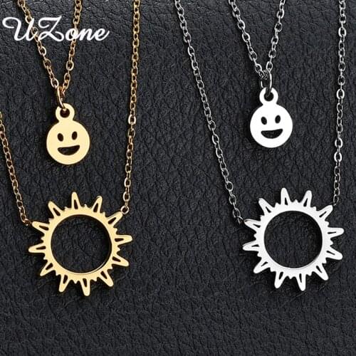 Uzone New Fashion Stainless Steel Two Layers Evil Sun Pendant For Women Men Fashion Jewelry Necklace Party Gift