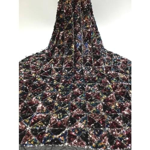 High Quality 2021 Sequins Tulle France Nigeria Lace Fabric Embroidered African Lace Fabric Female Dress T35611