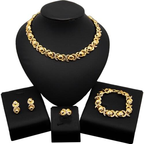 Yulaili Latest Design teddy bear X heart 18 gold-plated Fashion Jewelry Sets for Women Necklace Earrings Ring Fine Jewellery
