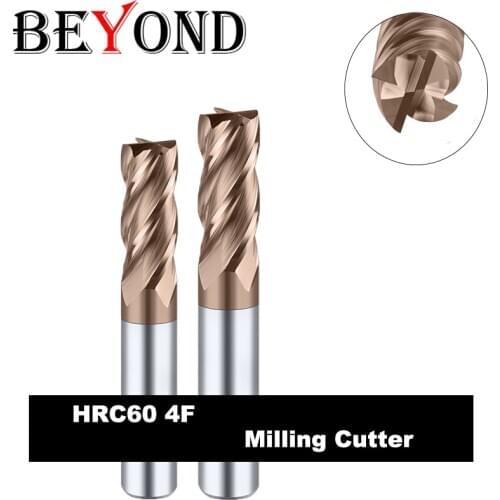 BEYOND Carbide Milling Cutter Tungsten Steel End Mill CNC Machine Center Woodworking Tools HRC60 4F Cutting