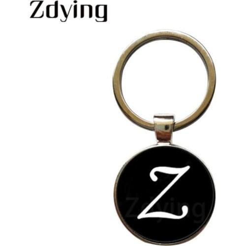 Zdying 26 Letter Alphabet Initial Keychain Glass Photo Cabochon Keyrings Key Ring Pendant Bag Charm Car Wallet Accessories ZL021