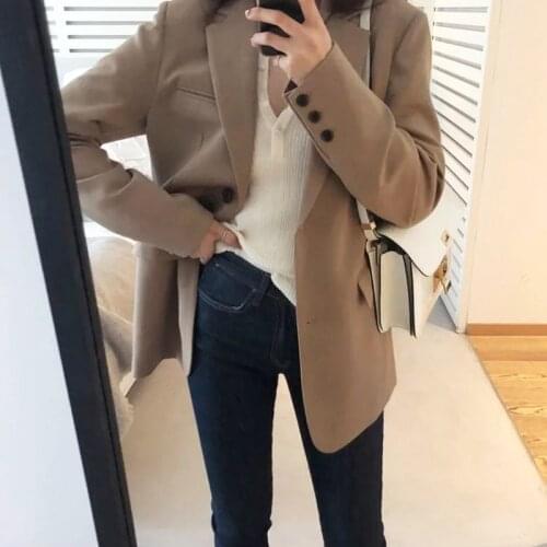 Womens Blazers Jackets Casual Loose Pockets Long Sleeve Work Suit Coats Office Lady Solid Outerwear Clothes
