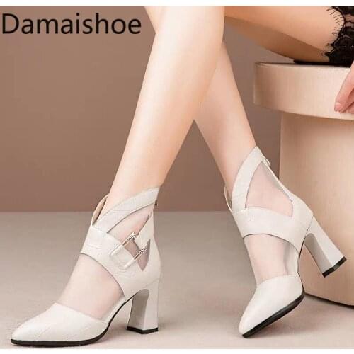 2021 Summer New All-Matching Hollow Breathable Mesh Closed Toe Sandals Womens High Heels Chunky Heel Boots Single Boots Women