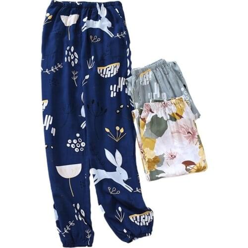 Womens Cotton Trousers Home Wear Pajamas Pants Printing Loose Beams Feet Comfortable Spring Summer Autumn Sleepwear Pants