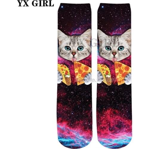YX GIRL 2018 summer New Fashion Galaxy 3d socks DC Cat Eating Taco And Pizza Print Men/Women Street casual Sock SC80