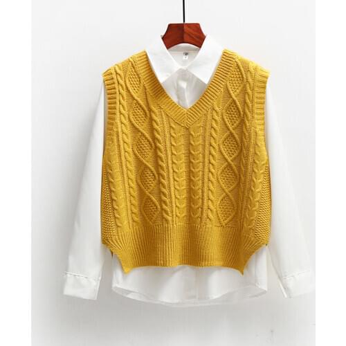 Knitted Vest Women New Autumn Casual Solid V-neck Pullover Sleeveless Sweater Fashion Sweet Female Loose Short Waistcoat Sweater