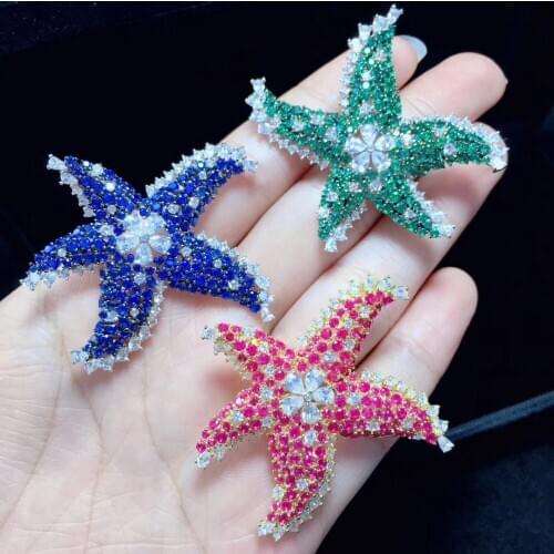 Cute romantic sea 925 sterling silver with cubic zircon starfish brooch pins fine girl jewelry free shipping women jewelry
