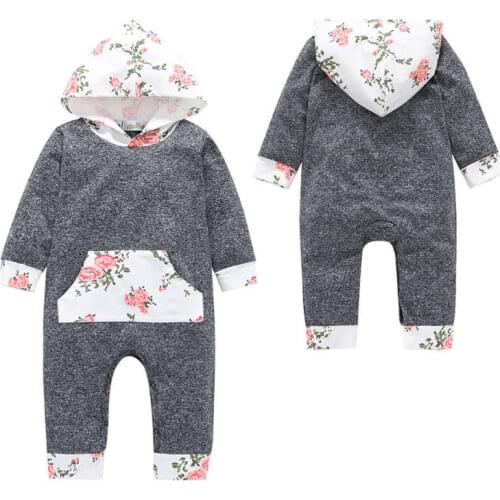 Winter Baby Girl Rompers Hooded Newborn Baby Floral Clothes For 0-2Y Girls Long Sleeve Jumpsuit Kids Baby Outfits Clothes