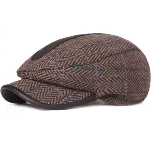 Fibonacci Winter Wool Beret Men Retro Plaid Newsboy Caps Male Flat Ivy Cap Personality Patchwork Casual Peaked Forward Hat