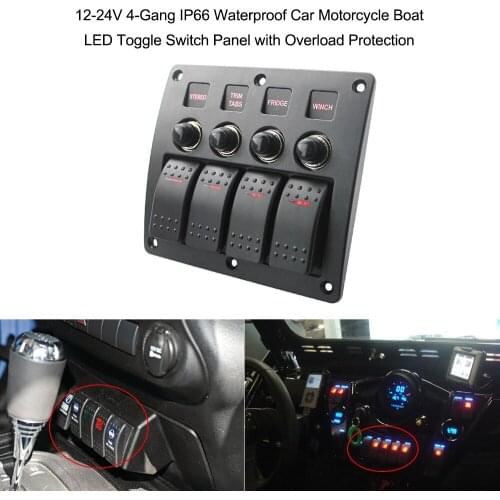 12-24V 4-Gang IP66 Waterproof Car Motorcycle Boat LED Toggle Switch Panel with Overload Protection