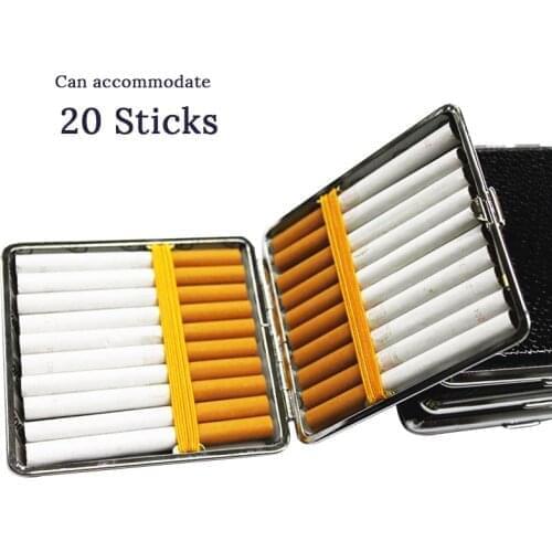20 Sticks Leather Cigarette Case Smoke Metal Box