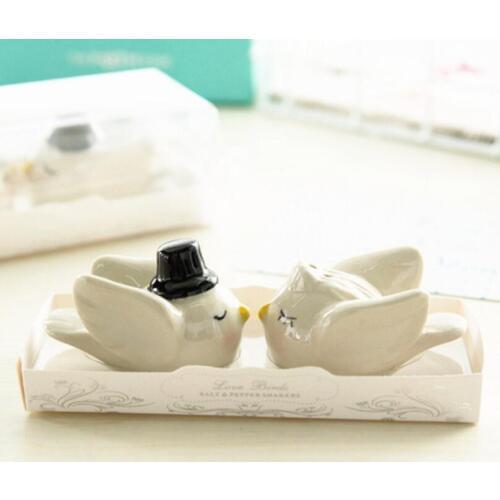 200set/lot Porcelain angel love birds salt pepper shaker in gift box wedding party favors gifts for guest LX1660