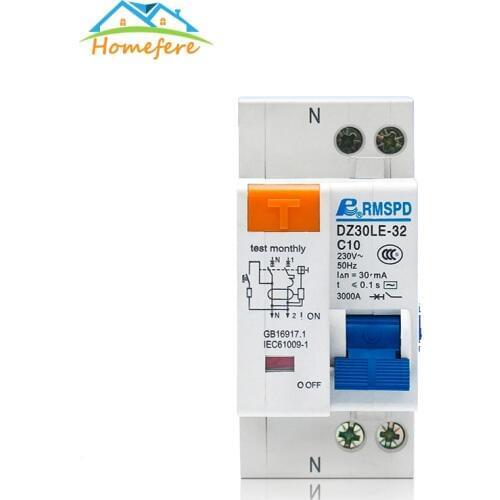230V 1P+N 10A/16A/20A/25A/32A Residual Current Circuit breaker with Over Current and Short Current Leakage Protection RCBO MCB