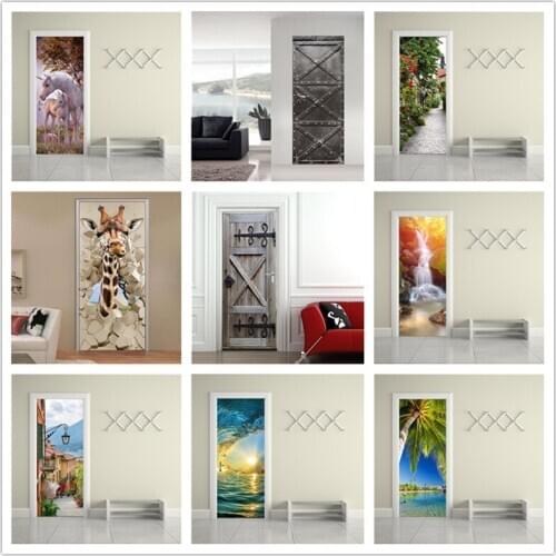 77*200CM Romantic Scenery Door Sticker Self Stick Wallpaper PVC Waterproof Stickers on the Doors Living Room Bedroom Decor Decal