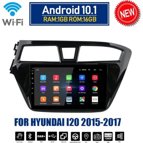 Android 10.1 Car DVD Wifi Radio Stereo GPS Navi Player For Hyundai i20 2015-2017 Car Radio ROM 16GB RAM 1GB Black