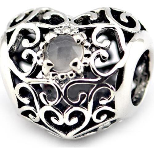 925-Sterling-Silver Jewelry Bead April Signature Heart Bead Fits Brand Charm Bracelet DIY Fashion Jewelry 925 Silver Shipping