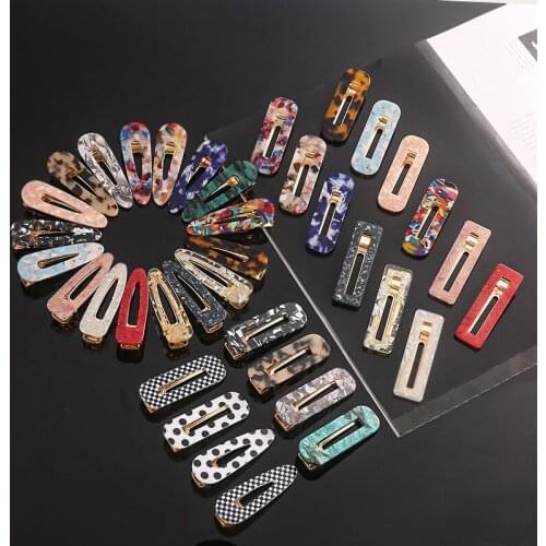 Acrylic Hairpin Womens Geometric Combination One-word Clip Marbled Edge Clip Hair Accessories Barrettes Headdress Hair