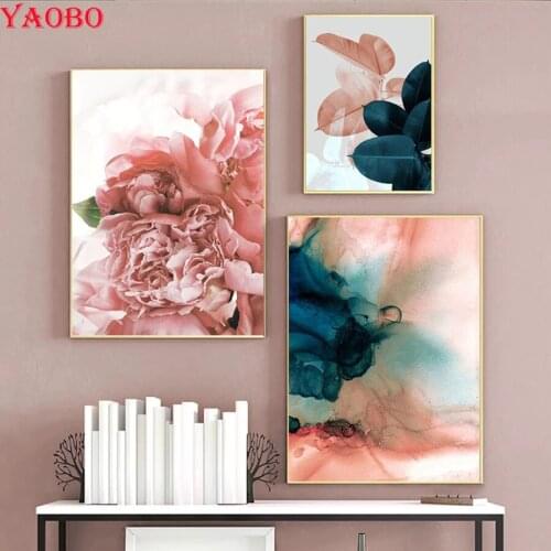 5D DIY Diamond Painting Abstract Pink Green Flower Leaf Nordic Art Full Square Round Drill Embroidery Cross Stitch Mosaic Gift