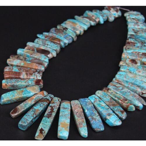 15.5"/strand Top Drilled Natural Blue Ocean Jades Stick Point Beads,Sea Sediment Jaspers Stone Slice Pendant Necklace Supplier