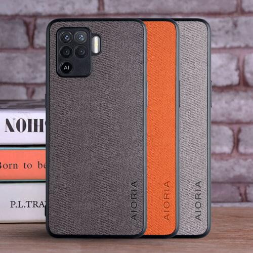 Case for Oppo Reno5 F coque Luxury textile Leather skin soft TPU hard PC phone cover for oppo reno5 f case funda