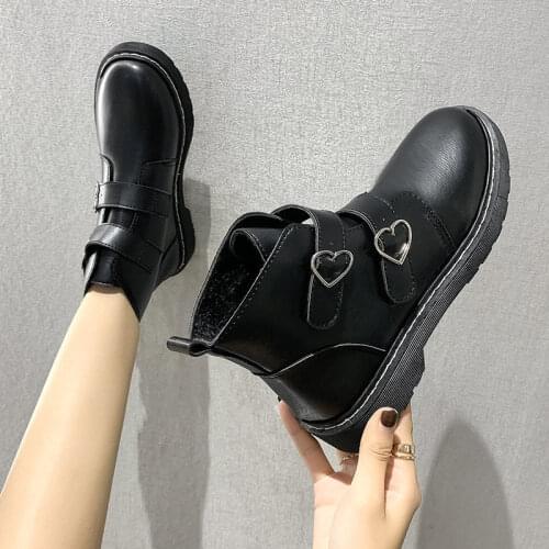 Black Leather Boots Women British Style 2021 New Autumn Retro Wild Thick-soled Increased Motorcycle Boots Women Platform Shoes