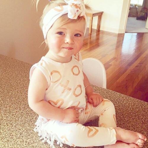Newborn Infant Boy Girl Baby Cotton Clothes Outfit white love printed sleeveless o-neck tassel Romper +headband