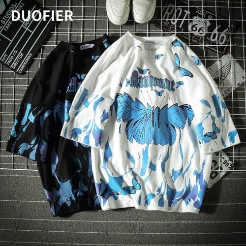 Blue Butterfly T Shirt Men 2021 Harajuku Hip Hop Short Sleeve Tees Casual Tops Streetwear Oversize Tshirts Cotton Man Summer 5XL