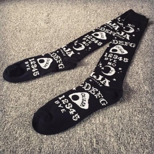 Harajuku Black Letter Star Moon Cartoon Hip Hop Sports Stocking Women Street Skateboard Cotton Over-Knee Socks Personality Socks
