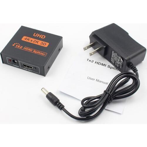 HDMI 1.4b UHD 3D 4K * 2K Full HD 1080p HDMI splitter 1X2 2-port hub repeater amplifier with 5V DC EU/US plug power splitter