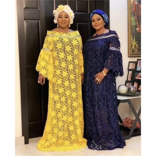 HOUSEOFSD 2021 Traditional African Style Women Lace Maxi Dresses Fashion Long Muslim Abaya Hijab Dress + Inwardly + Scarf