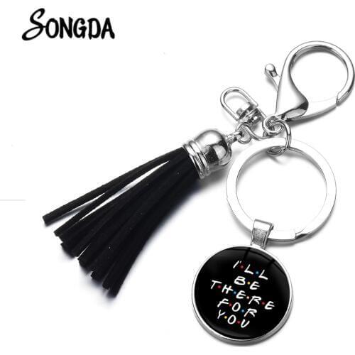 I'll Be There For You Letter Design Keychain Classic Friends TV Show Souvenir Glass Dome Tassel Keyring for Best Friends