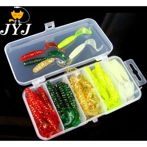 JYJ box package 50pcs 5cm 1.2g soft bait sea fishing tackle wobbler jigging fishing lure silicone bait soft worm shrimp bait